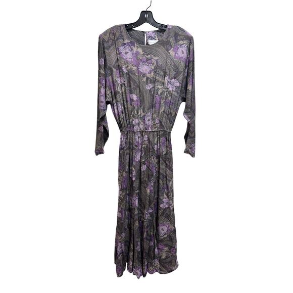 VTG Michelle Stuart Dolman Sleeve Floral Dress 8 100% Rayon Cottage Retro Boho - Picture 2 of 9